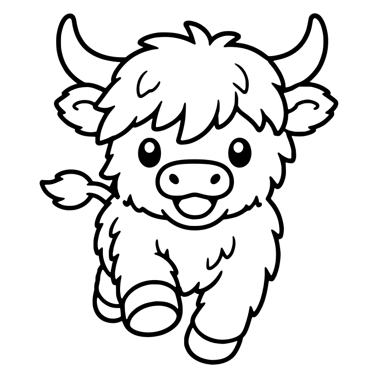 Highland Calf Running Toward You with Open Smile — free animal SVG cut file