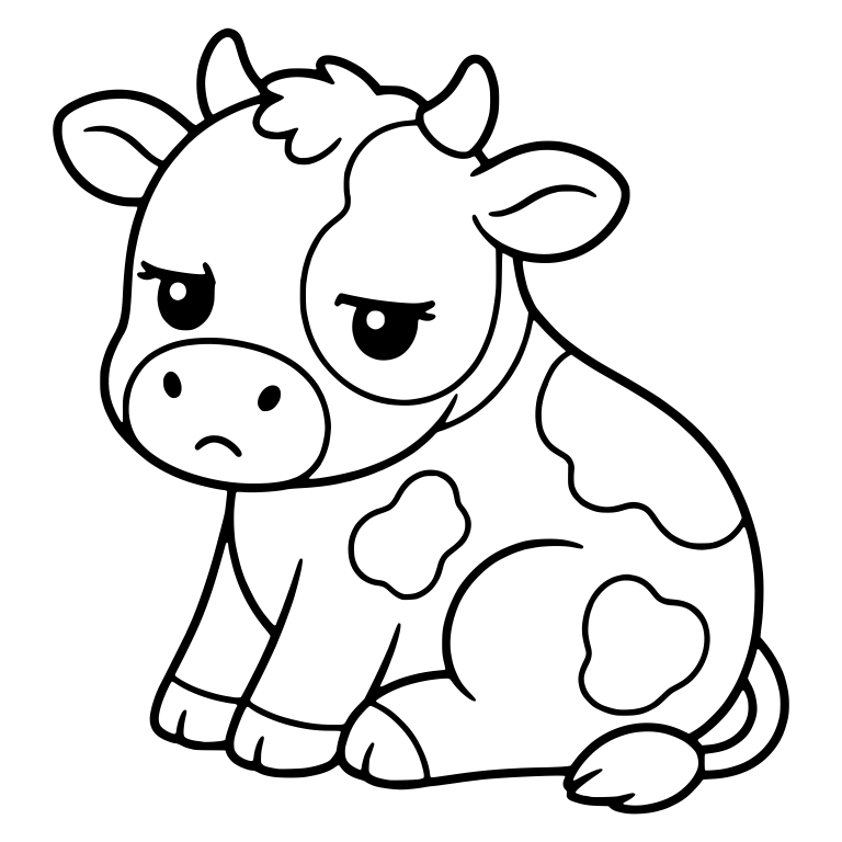Moody Spotted Calf Sitting With Heavy-Lidded Eyes — free animal SVG cut file