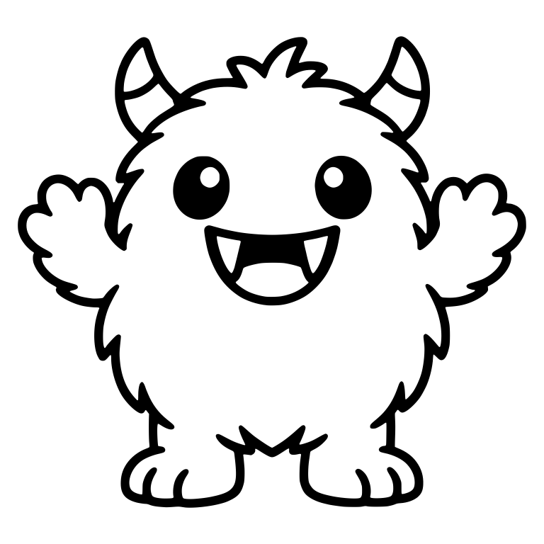Fuzzy Horned Monster With Raised Arms And Fanged Smile — free fantasy-creature SVG cut file