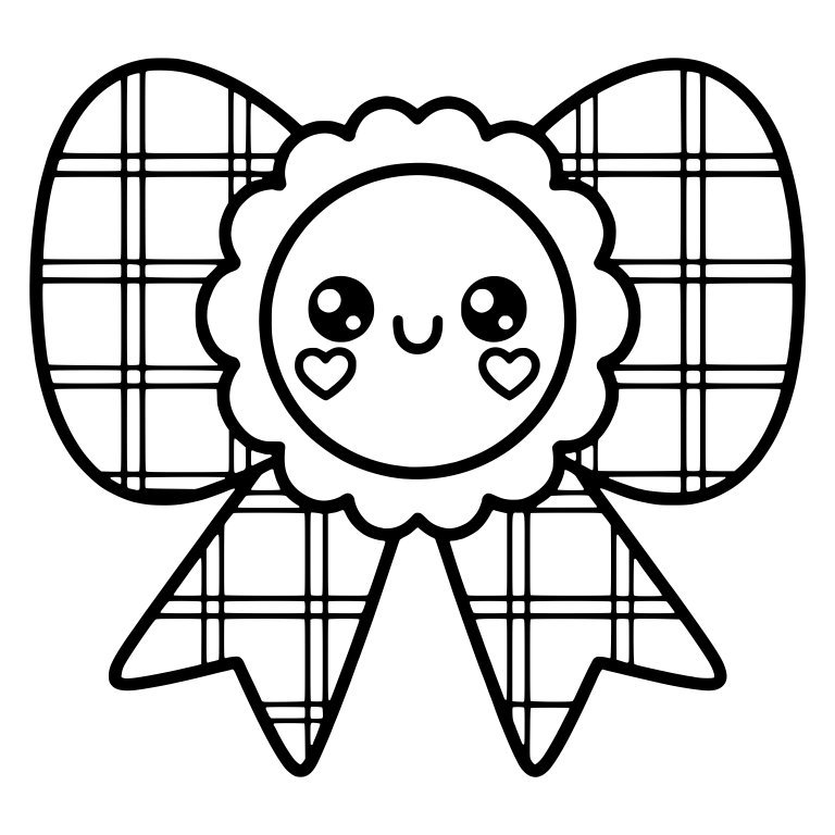 Kawaii Plaid Bow With Smiling Rosette Face — free gift SVG cut file