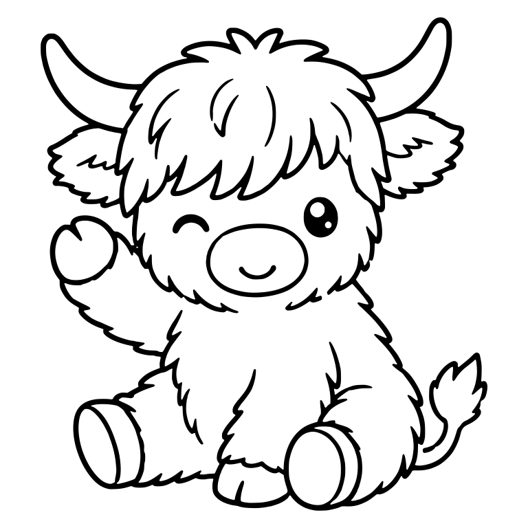 Sitting Highland Calf Winking and Waving One Hoof — free animal SVG cut file