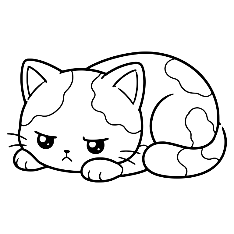 Sulking Calico Kitten Curled Up Resting on Paws — free animal SVG cut file