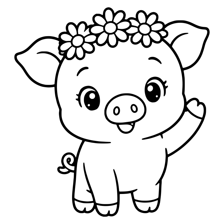 Waving Piglet With Daisy Flower Crown — free animal SVG cut file