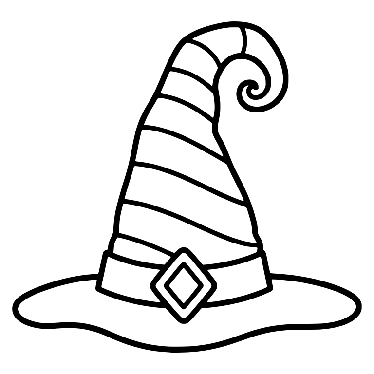 Striped Witch Hat With Curled Tip And Diamond Buckle — free objects SVG cut file