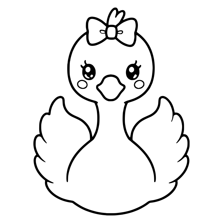 Front-Facing Kawaii Swan With Head Bow and Spread Wings — free animal SVG cut file