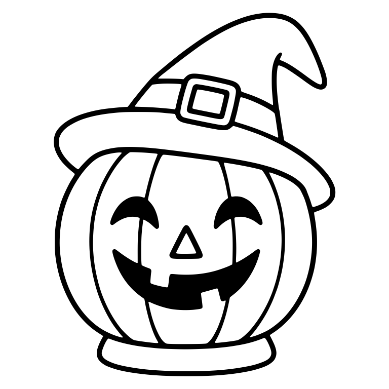 Closed-Eye Grinning Pumpkin in Tall Witch Hat — free holiday SVG cut file