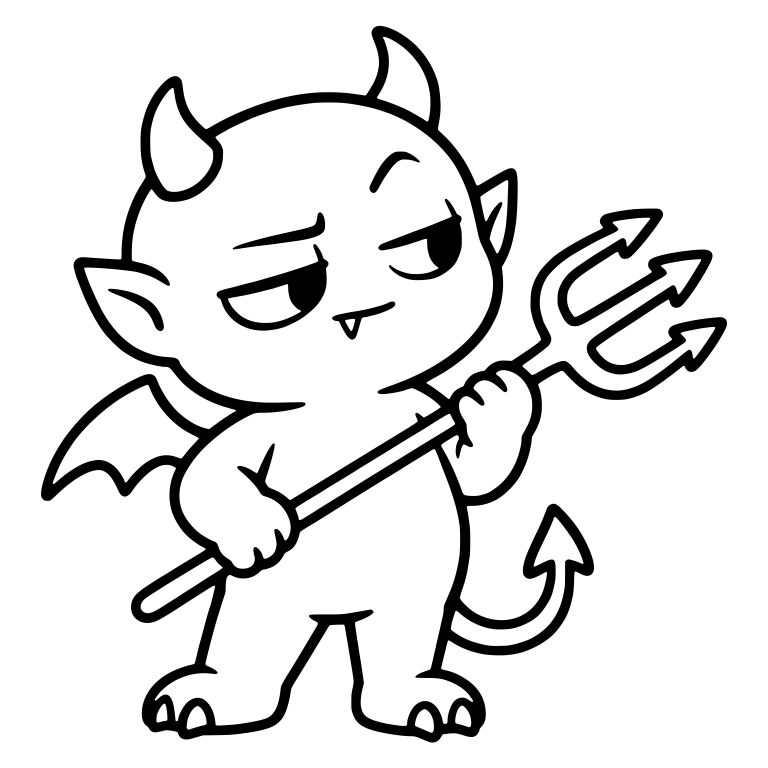 Smirking Winged Devil Holding Pitchfork Across Body — free fantasy-creature SVG cut file