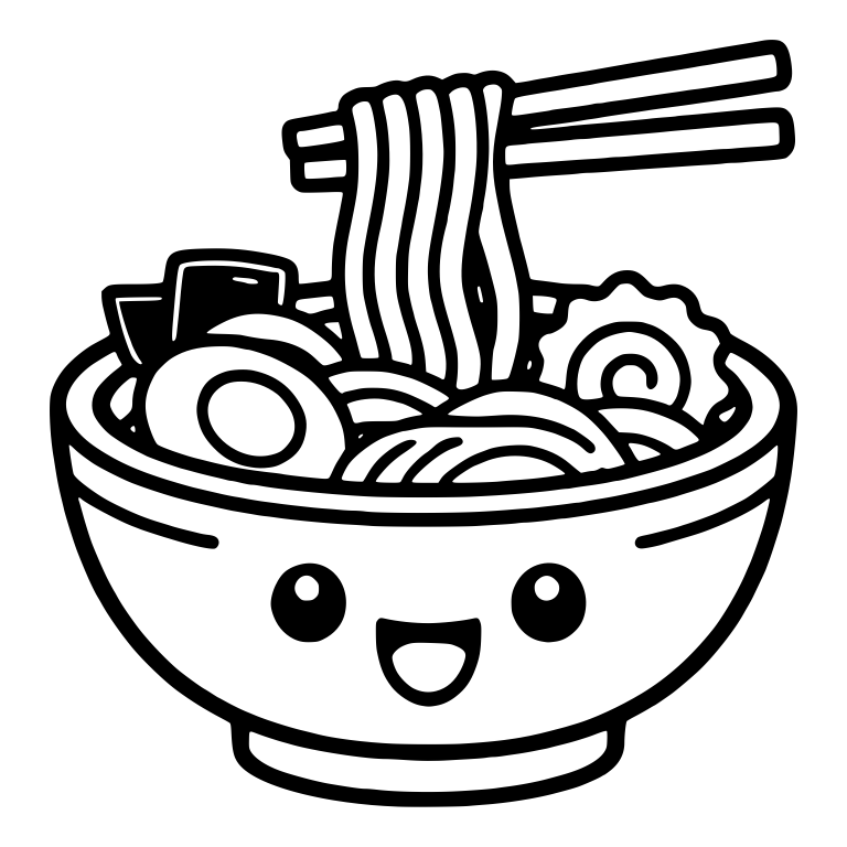 Ramen Bowl With Tall Wavy Noodles And Dark Nori — free food SVG cut file