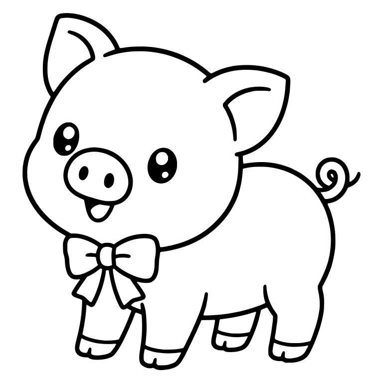 Pig With Neck Bow and Pointed Ears — free animal SVG cut file