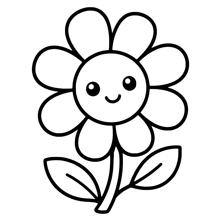 Round Petal Flower With Dot Eyes And Curved Stem — free floral SVG cut file