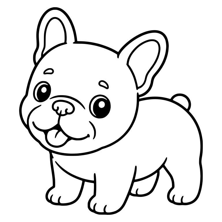 Round French Bulldog Puppy Standing with Tongue Out — free animal SVG cut file