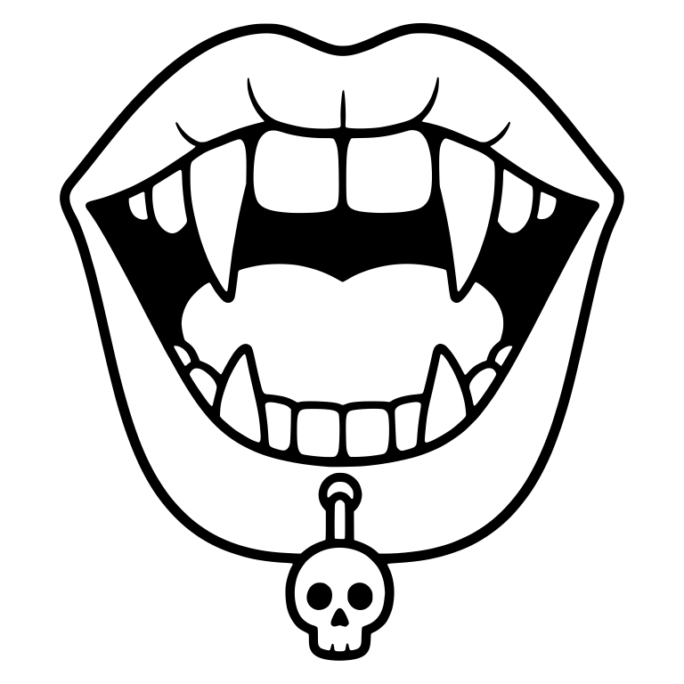 Wide Open Vampire Mouth With Tongue and Skull Piercing — free fantasy-creature SVG cut file