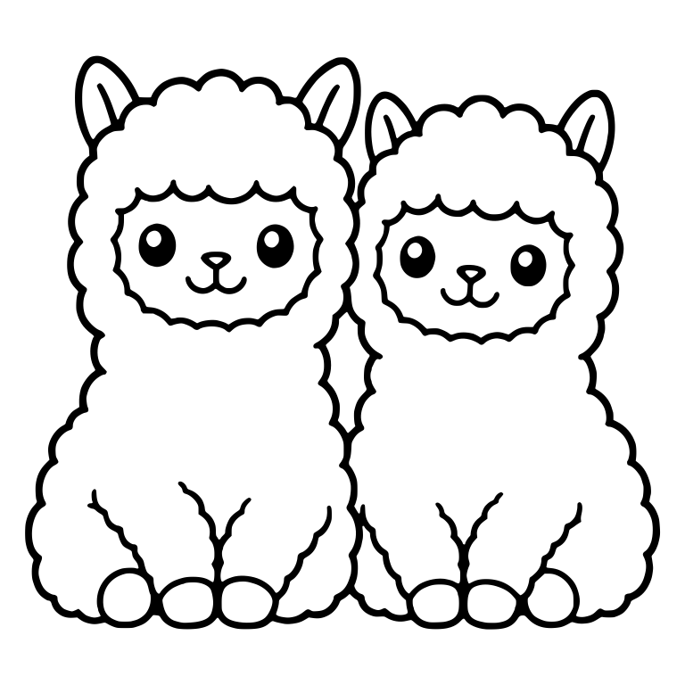 Two Fluffy Alpacas Sitting Side by Side — free animal SVG cut file