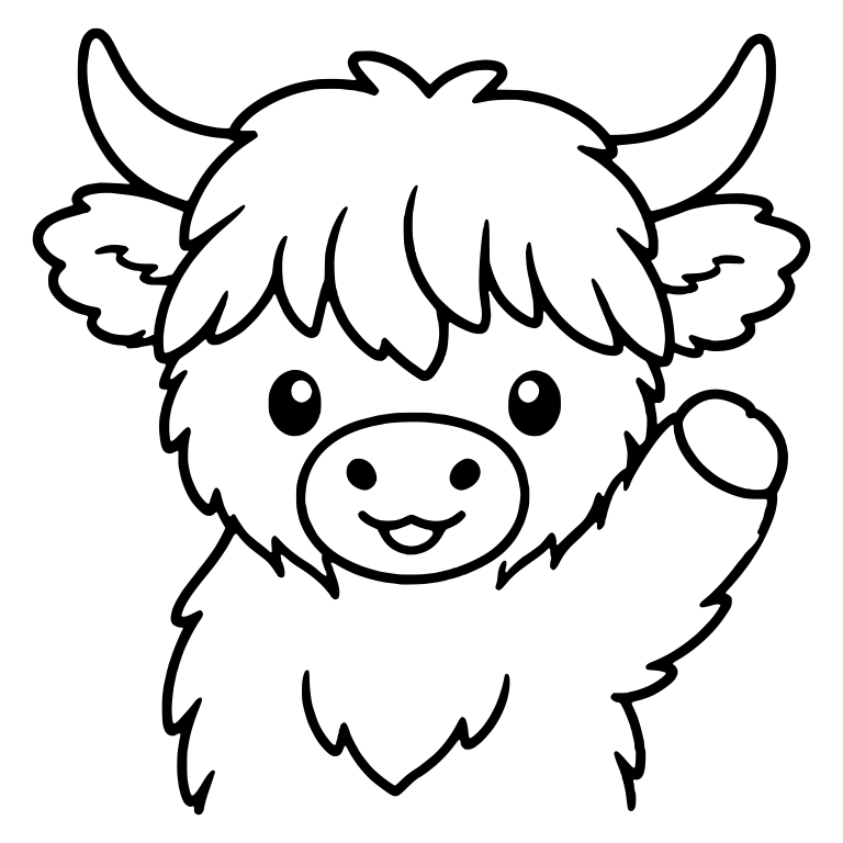 Highland Calf Waving Hello, Head and Chest Only — free animal SVG cut file