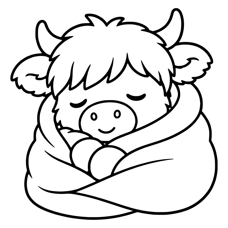 Highland Calf Wrapped Snugly In A Cozy Blanket — free animal SVG cut file