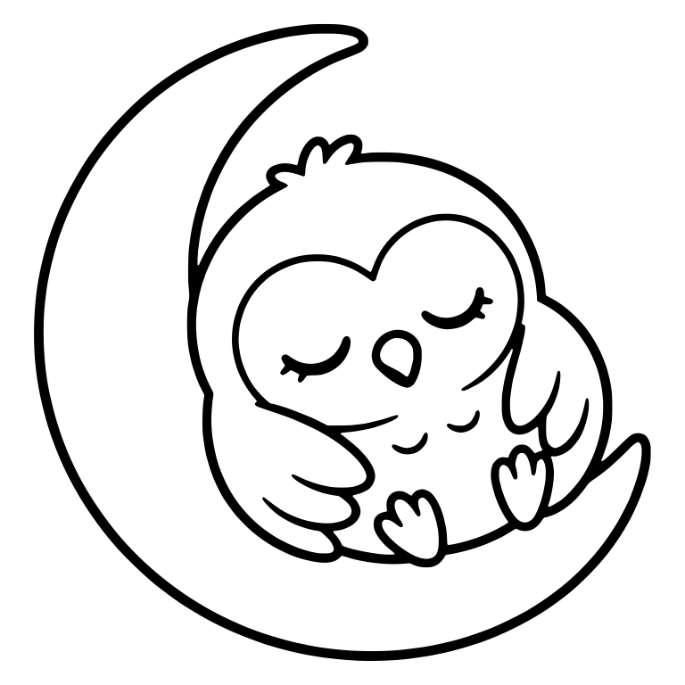 Sleepy Owl Curled Up on a Crescent Moon With Folded Wing — free animal SVG cut file