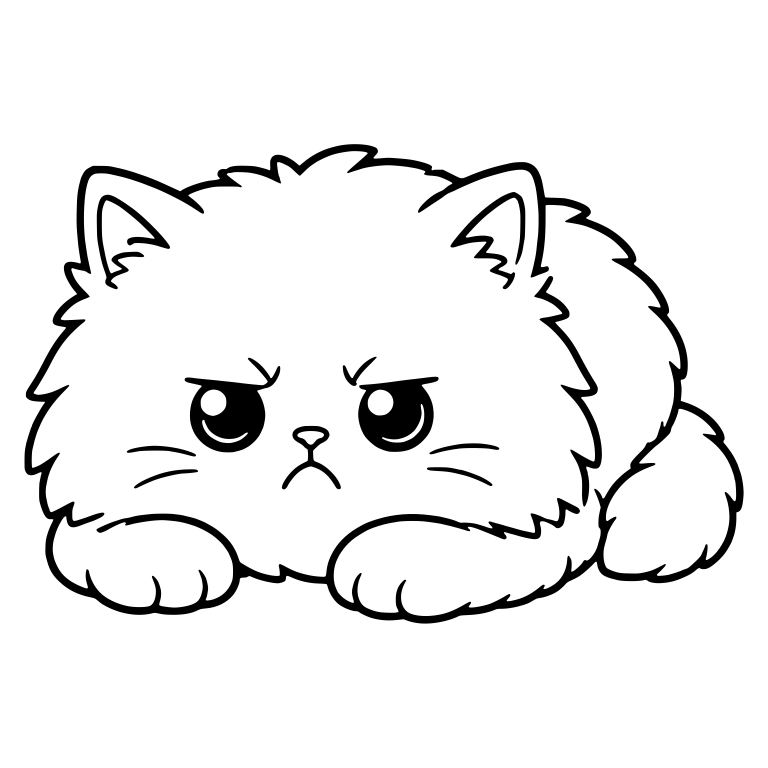 Grumpy Persian Kitten Lying Flat With Paws Forward — free animal SVG cut file