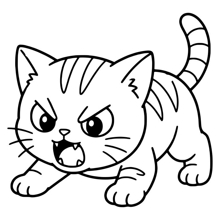 Hissing Tabby Kitten Crouching With Fangs And Striped Tail — free animal SVG cut file