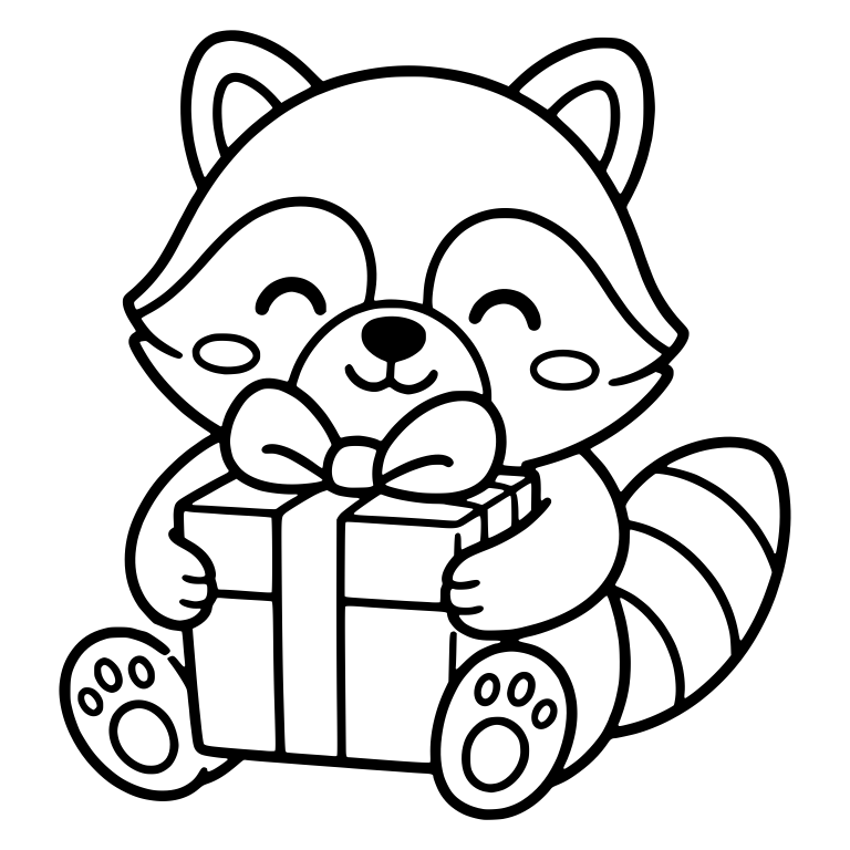 Cuddly Raccoon Hugging Gift Box with Bow — free animal SVG cut file