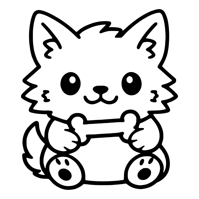 Kawaii Wolf Pup Sitting and Holding a Bone With Paw Pads — free animal SVG cut file