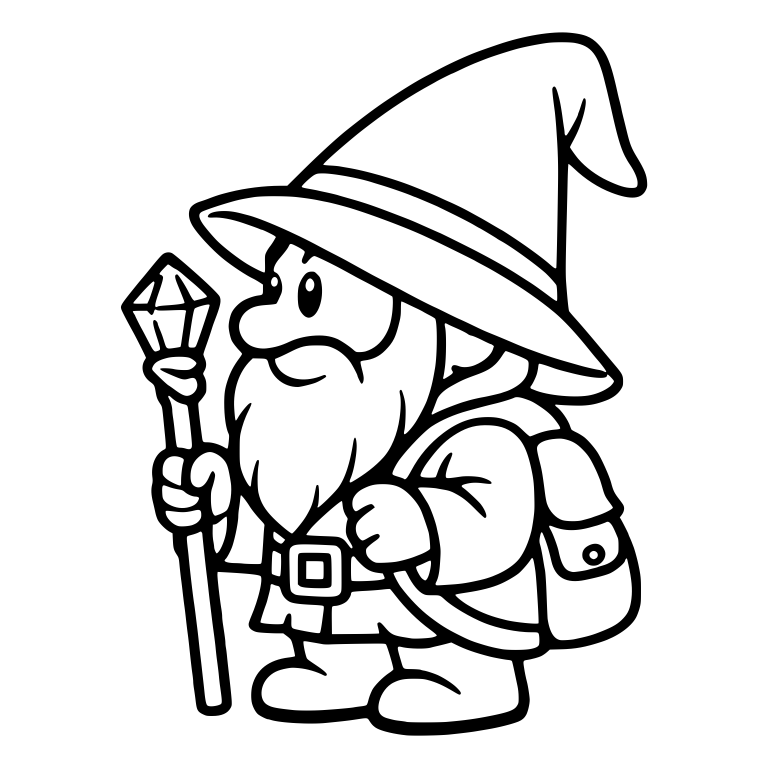 Traveling Wizard With Crystal Staff and Backpack — free characters SVG cut file