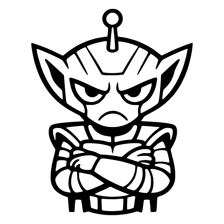 Grumpy Helmeted Alien in Armor With Crossed Arms — free fantasy-creature SVG cut file