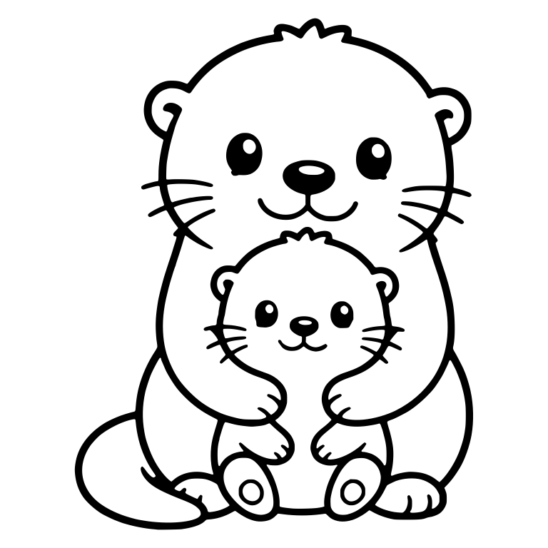 Kawaii Otter Hugging a Baby Otter — free animal SVG cut file