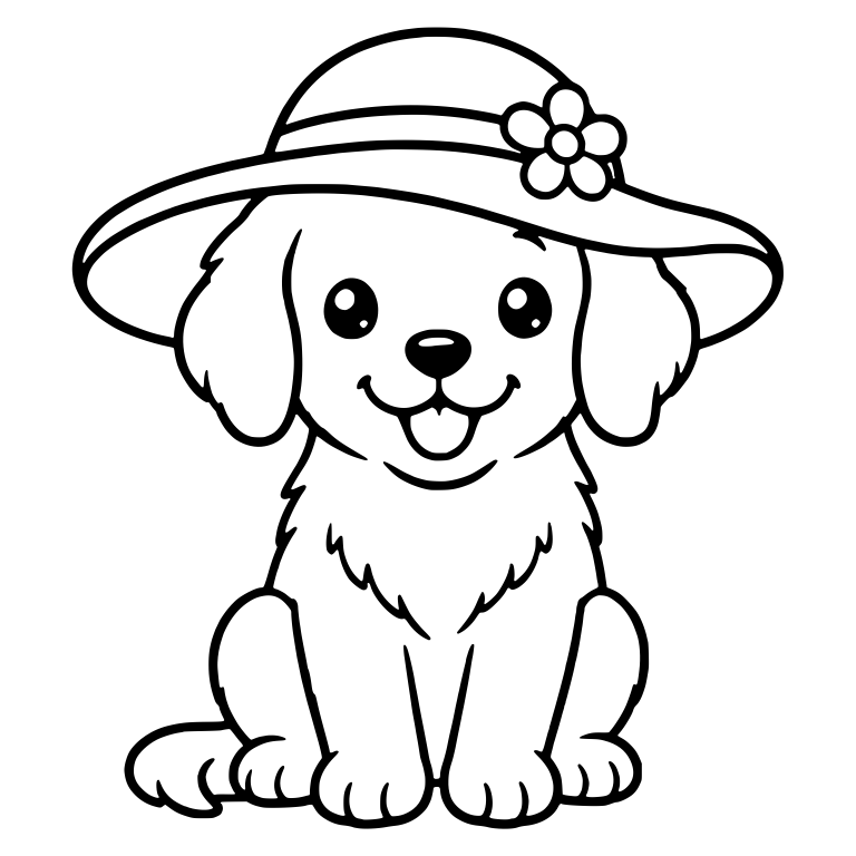 Sitting Puppy in Flower Sun Hat — free animal SVG cut file