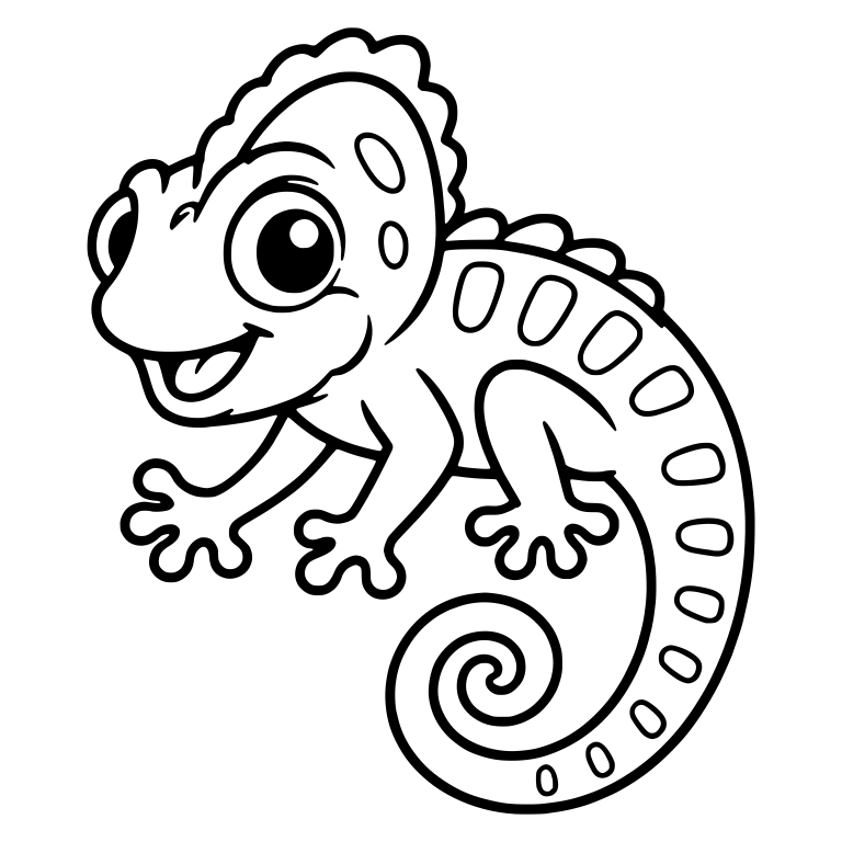 Happy Chameleon With Tongue Out And Oval Back Patches — free animal SVG cut file