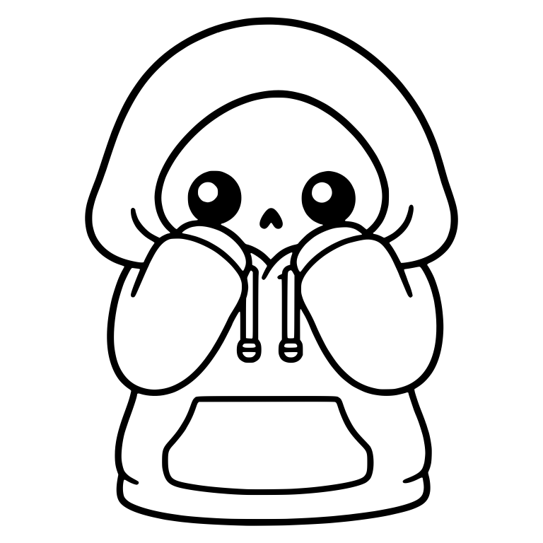 Kawaii Grim Reaper In Hoodie Hands Pressed To Cheeks — free characters SVG cut file