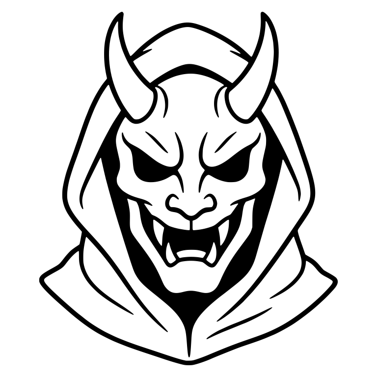 Horned Oni Demon Mask In Hooded Cloak — free fantasy-creature SVG cut file
