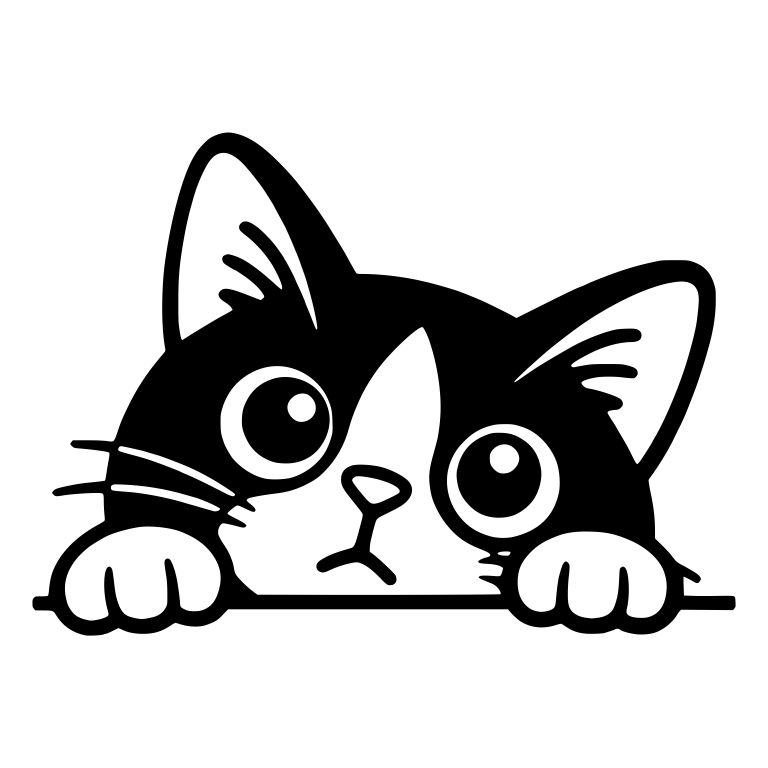 Worried Tuxedo Cat Peeking Over Ledge With Tilted Head — free animal SVG cut file