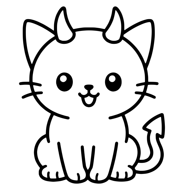 Smiling Kawaii Cat With Devil Horns Sitting Up — free animal SVG cut file