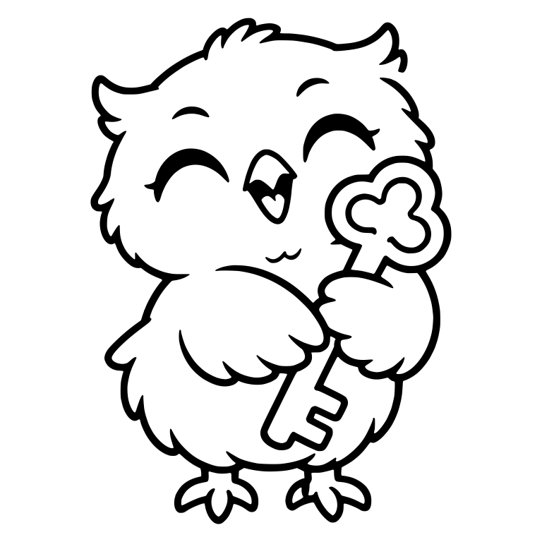 Happy Owl Chick Hugging Key with Closed Eyes — free animal SVG cut file
