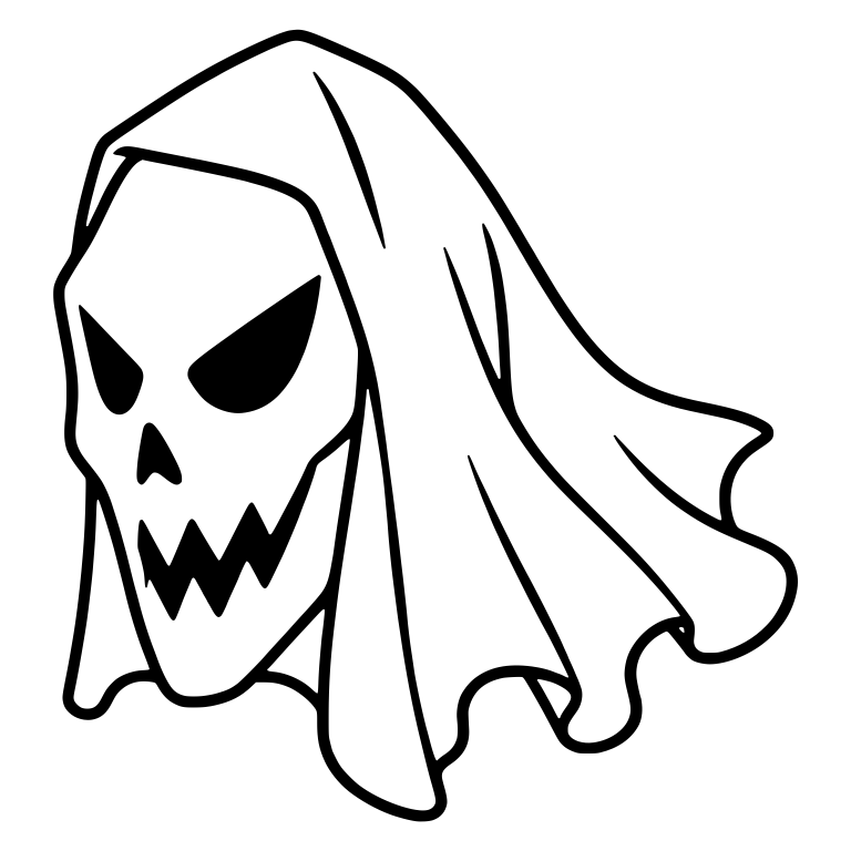 Angry Skull Under Flowing Ghost Shroud — free skeleton SVG cut file
