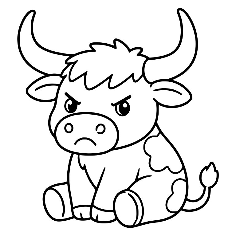 Grumpy Highland Cow Sitting With Curved Horns — free animal SVG cut file