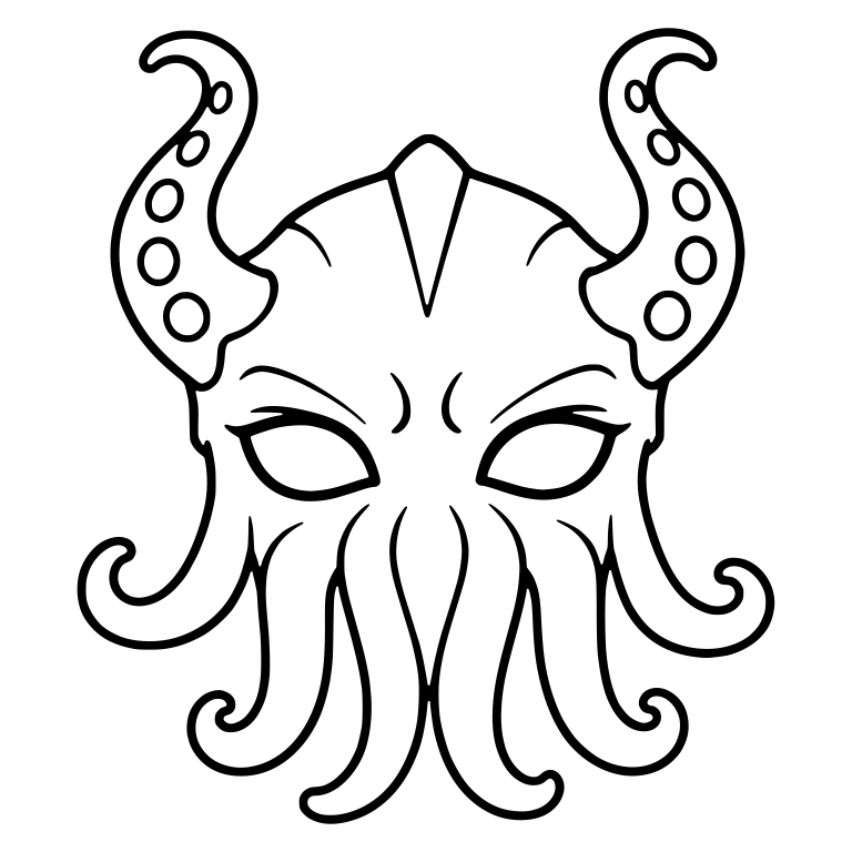 Tentacle Monster Mask With Curled Horn Tentacles — free objects SVG cut file