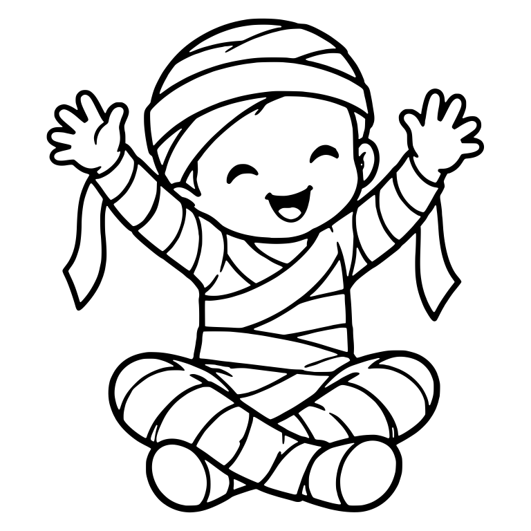 Laughing Mummy Kid Sitting With Arms Raised — free characters SVG