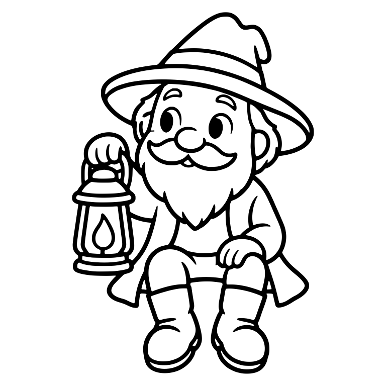 Bearded Gnome Sitting With Lit Lantern — free characters SVG cut file