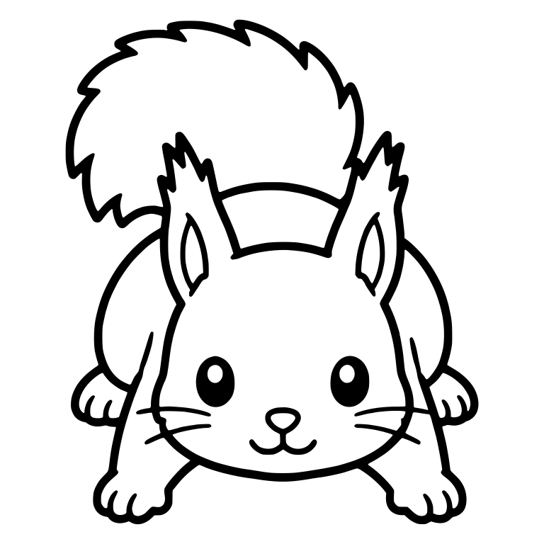 Crouching Squirrel Facing Front With Fluffy Tail Raised — free animal SVG cut file