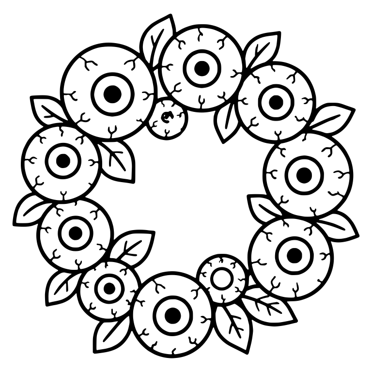 Wreath of Mixed-Size Eyeballs and Leaves — free objects SVG cut file