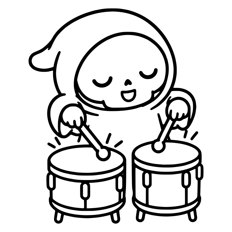 Kawaii Grim Reaper Drumming on Two Drums Eyes Closed — free characters SVG cut file
