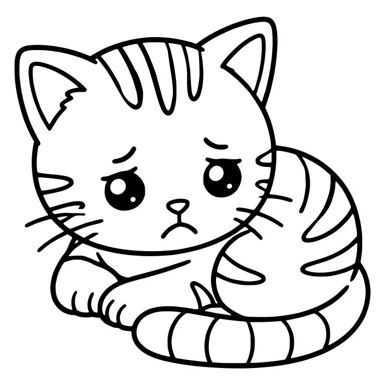 Sad Tabby Kitten Curled Up With Ringed Tail — free animal SVG cut file