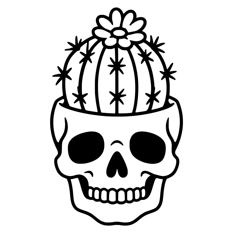 Skull Planter with Flowering Barrel Cactus — free skeleton SVG cut file