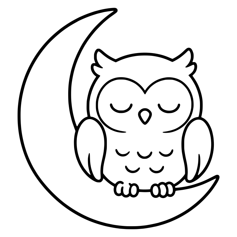 Sleepy Owl Perched on a Crescent Moon With Folded Wings — free animal SVG cut file