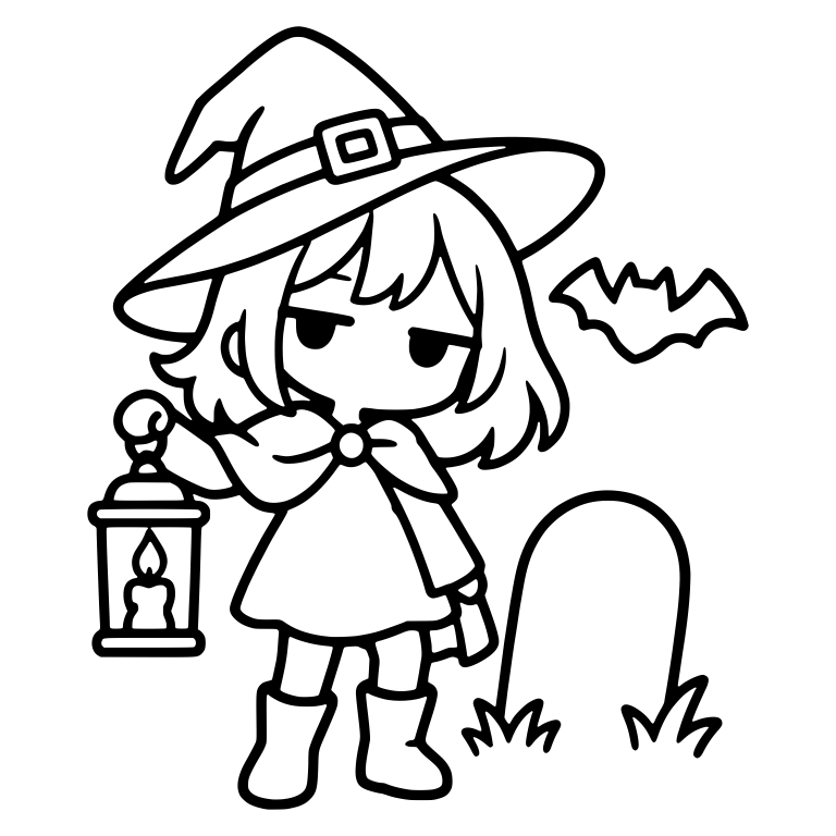 Bored Witch with Lantern at the Graveyard — free characters SVG cut file