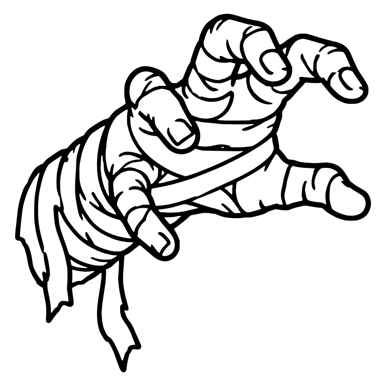 Clawed Mummy Hand Grabbing With Torn Wrap Tails — free fantasy-creature SVG cut file