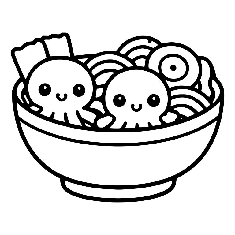 Two Baby Octopuses In Ramen Bowl With Nori Sheets — free animal SVG cut file