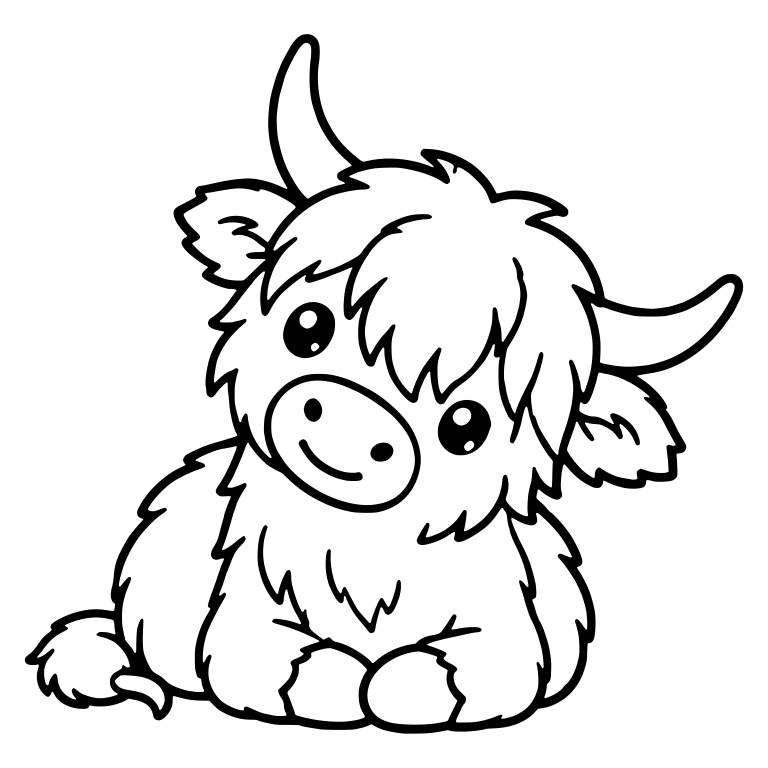 Lying Highland Calf with Tilted Head and Shaggy Bangs — free animal SVG cut file