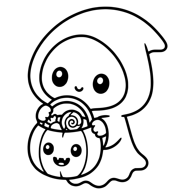 Grim Reaper Holding Smiling Pumpkin Pail of Candy — free characters SVG cut file